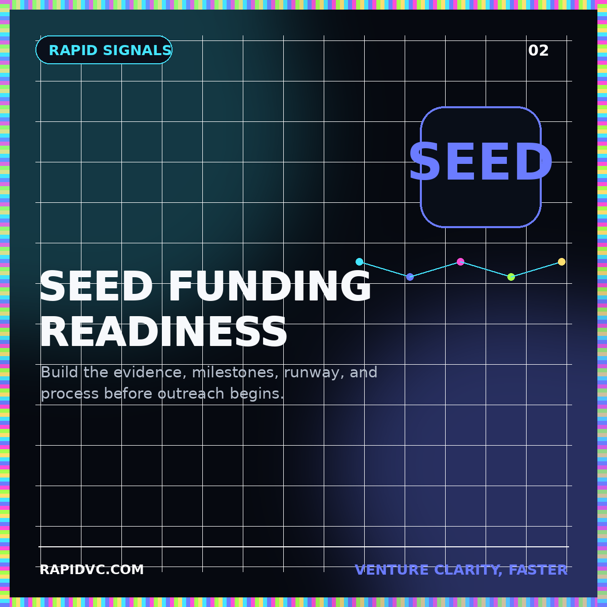 Neon RapidVC typography card reading Seed Funding Readiness